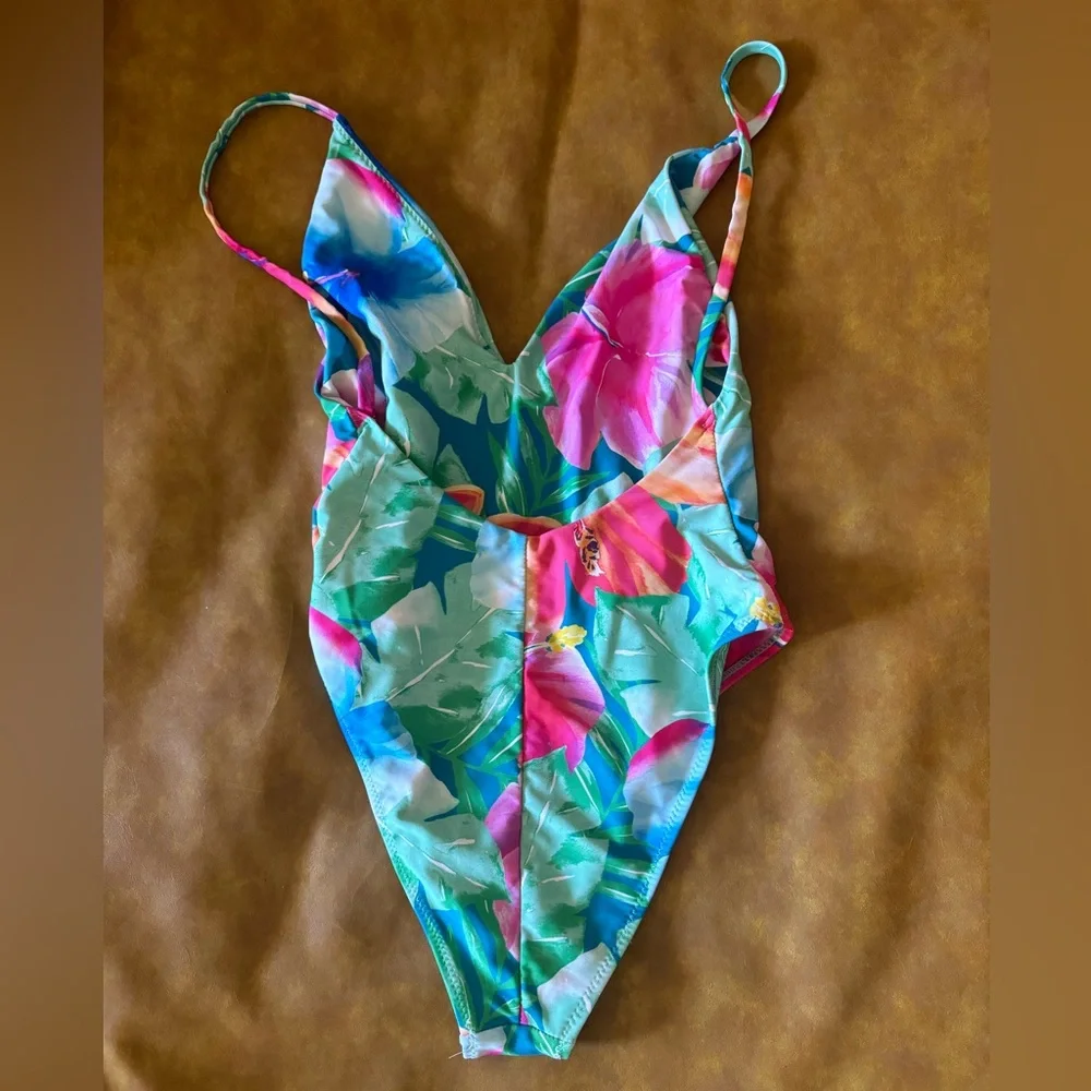 Show Me Your MuMu Tropical Floral One-Piece Swimsuit in Teal, Pink, Blue, Orange - Picture 4 of 9